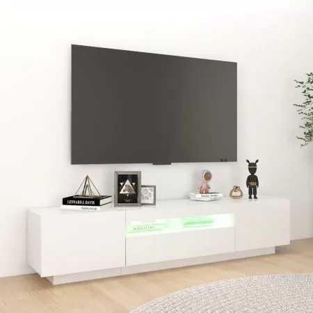 Comoda TV cu lumini LED, alb lucios, 180 x 35 x 40 cm