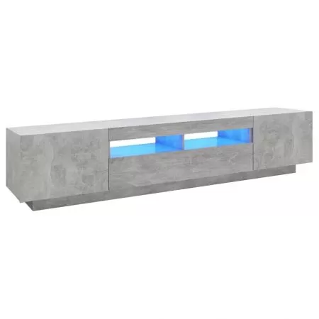 Comoda TV cu lumini LED, gri beton, 200 x 35 x 40 cm