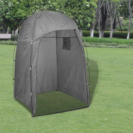 Toaletă portabilă pentru camping, cu cort gri, 10+10 L