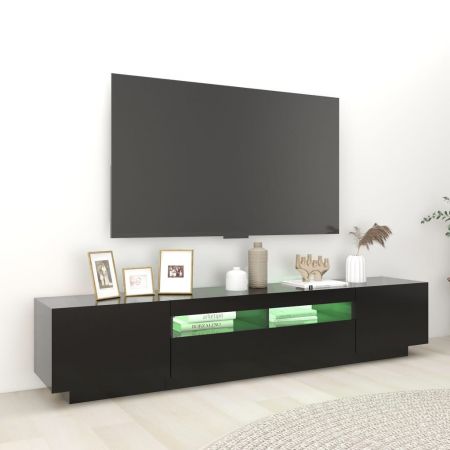 Comoda TV cu lumini LED, negru, 200 x 35 x 40 cm