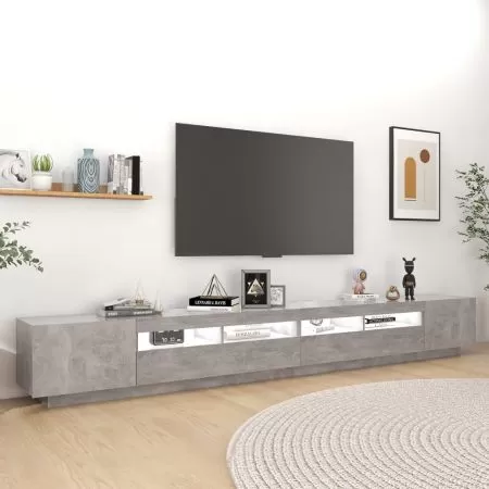 Comoda TV cu lumini LED, gri beton, 300 x 35 x 40 cm