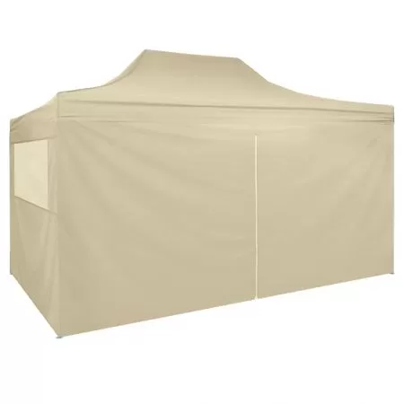 Foldable Tent Pop-Up with 4 Side Walls, crem, 3 x 4.5 m