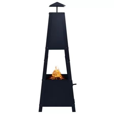 Vatră de foc, negru, 35 x 35 x 99 cm, oțel