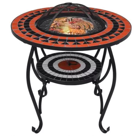 Masa cu vatra de foc, cărămiziu si alb, 68 cm