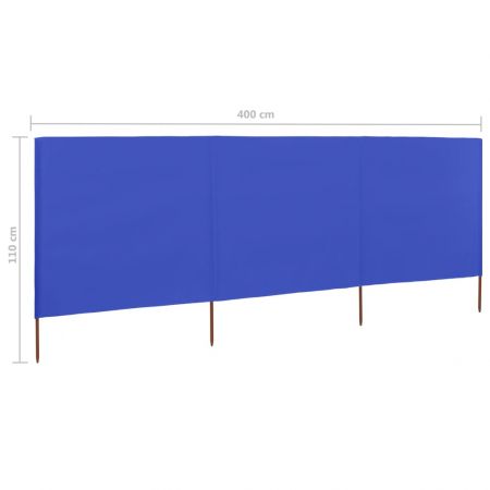 Paravan anti-vant cu 3 panouri, albastru, 400 x 80 cm