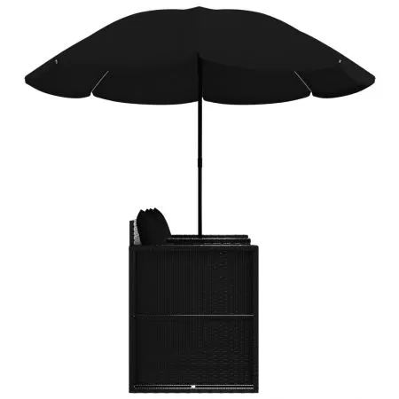 Pat de gradina cu umbrela de soare, negru, 130 x 58 x 77 cm