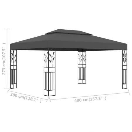 Pavilion cu acoperis dublu, antracit, 4 x 3 x