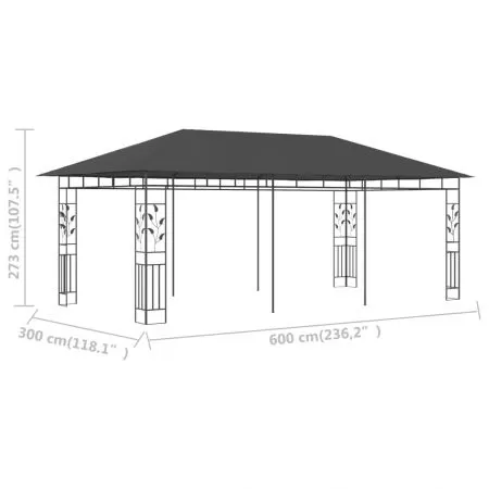 Pavilion cu plasa anti-tantari, antracit, 6 x 3 x 2.73 m
