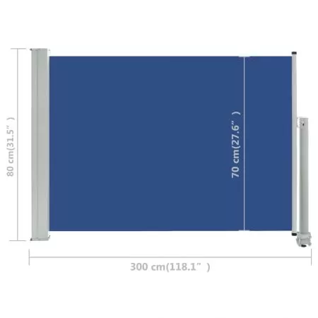 Copertina laterala retractabila de terasa, albastru, 80 x 300 cm