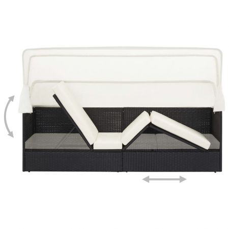 Canapea de gradina cu copertina, alb si negru, 205 x 62 x 70 cm