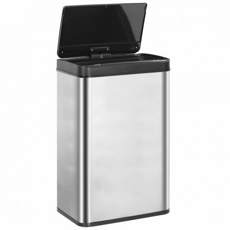 Cos de gunoi senzor automat argintiu&negru 60 L otel inoxidabil, argintiu si negru, 34 x 65 cm
