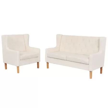  Set canapea, 2 piese, textil, Alb crem