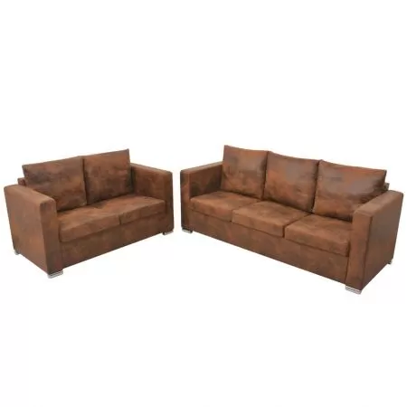  Set canapea 2 piese, imitație piele întoarsă