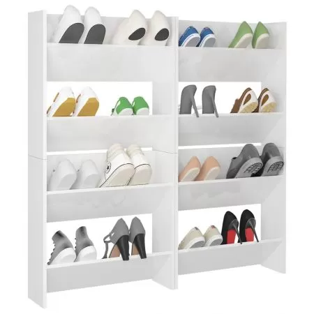 Set 4 bucati pantofare de perete, alb lucios, 60 x 18 x 60 cm
