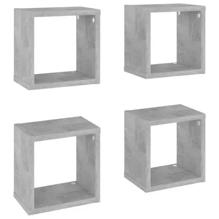 Set 4 bucati rafturi de perete cub, gri beton, 22 x 15 x 22 cm