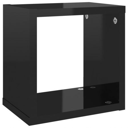 Rafturi de perete cub 2 piese negru extralucios 22x15x22 cm, negru lucios, 22 x 15 x 22 cm