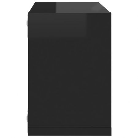 Rafturi de perete cub 2 piese negru extralucios 22x15x22 cm, negru lucios, 22 x 15 x 22 cm