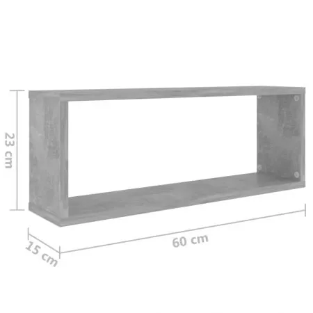 Rafturi de perete cub, gri beton, 60 x 15 x 23 cm