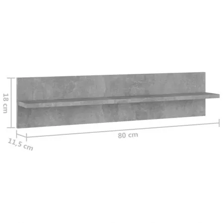 Set 4 bucati rafturi de perete, gri beton, 80 x 11.5 x 18 cm