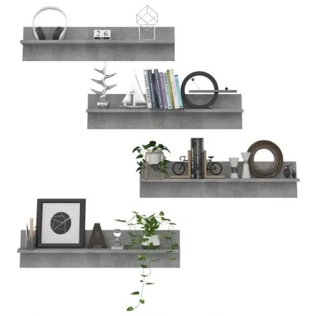 Set 4 bucati rafturi de perete, gri beton, 80 x 11.5 x 18 cm