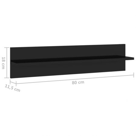 Rafturi de perete 2 buc. negru extralucios 80x11.5x18 cm PAL, negru lucios, 80 x 11.5 x 18 cm