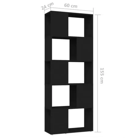 Biblioteca/Separator camera, negru, 60 x 24 x 155 cm
