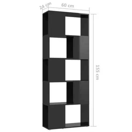 Biblioteca/Separator camera, negru lucios, 60 x 24 x 155 cm