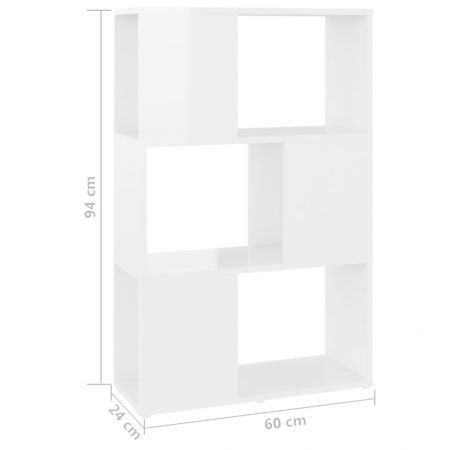 Bibliotecă/Separator cameră, alb extralucios, 60x24x94 cm, PAL