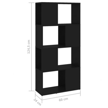 Bibliotecă/Separator cameră, negru, 60x24x124,5 cm, PAL