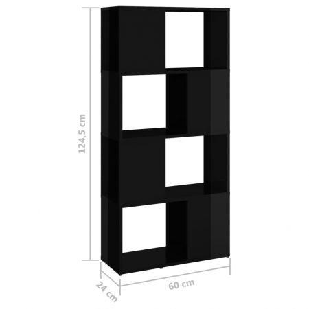 Bibliotecă/Separator cameră, negru extralucios, 60x24x124,5 cm