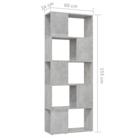 Bibliotecă/Separator cameră, gri beton, 60x24x155 cm