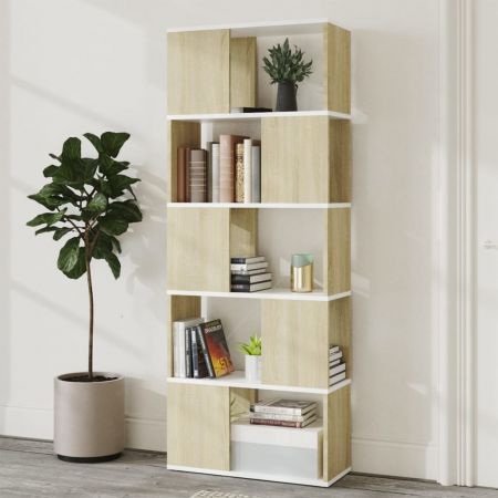 Bibliotecă/Separator cameră, alb/stejar sonoma, 60x24x155 cm