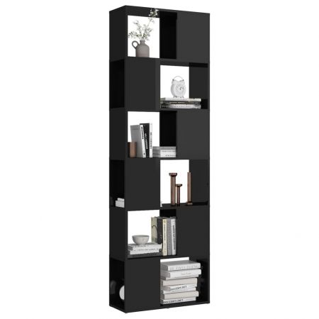 Bibliotecă/Separator cameră, negru extralucios, 60x24x186 cm