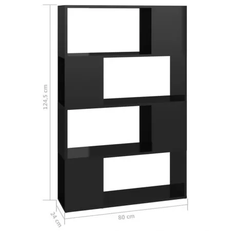 Biblioteca/Separator camera, negru lucios, 80 x 24 x 124.5 cm