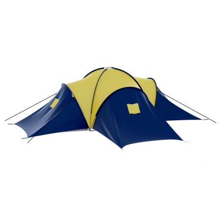 Cort camping material textil, albastru si galben, 400 x 185 cm