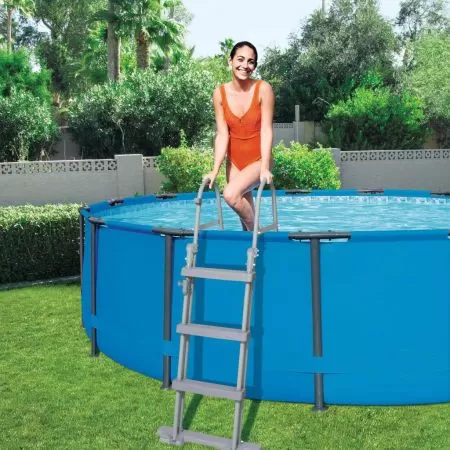 Scara de siguranta piscina cu 4 trepte Flowclear 122 cm, gri, 122 cm
