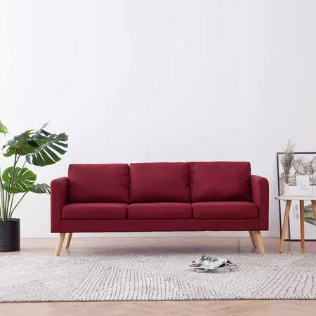  Canapea cu 3 locuri, roșu vin, material textil