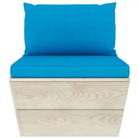Canapea de mijloc paleti de gradina cu perne, albastru deschis