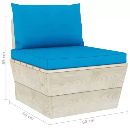 Canapea de mijloc paleti de gradina cu perne, albastru deschis