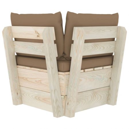 Canapea coltar de gradina din paleti cu perne lemn molid tratat, gri taupe