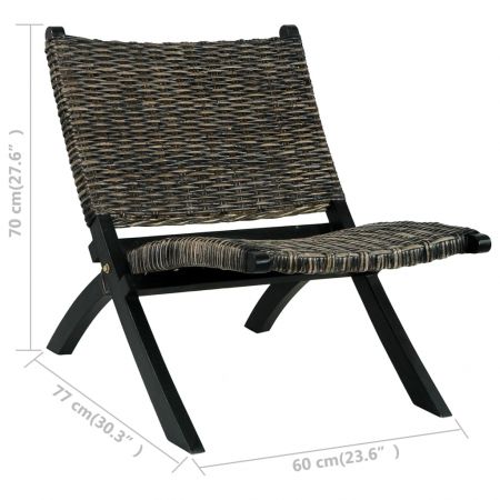 Scaun relaxare negru& natural ratan kubu & lemn masiv de mahon, negru, 60 x 77 x 70 cm