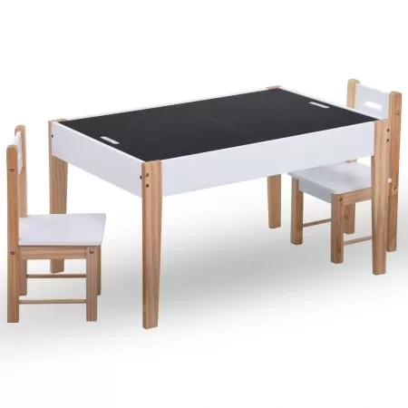 Set masa cu scaune pentru copii cu tabla, 3 piese, alb
