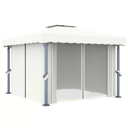 Pavilion cu perdea, alb, 3 x 3 m