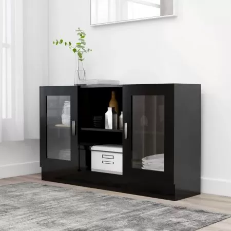  Dulap cu vitrină, negru, 120 x 30,5 x 70 cm, lemn prelucrat