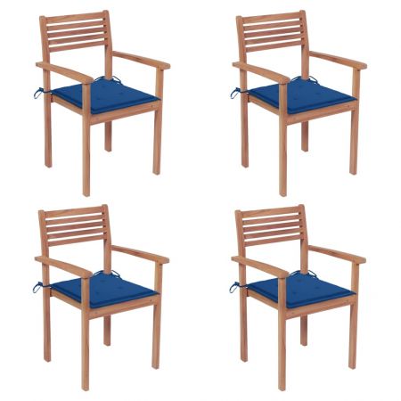 Set 4 bucati scaune gradina cu perne albastru regal, albastru regal