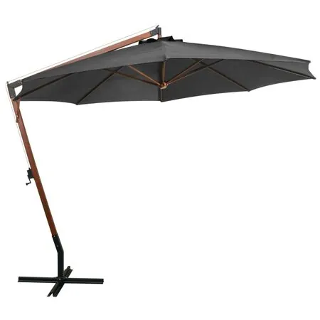 Umbrelă în consolă cu stâlp, antracit, 3,5x2,9 m, lemn de brad