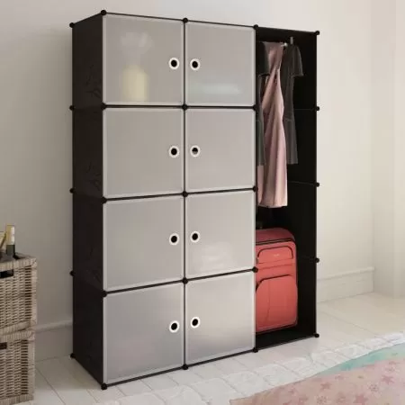  Dulap modular cu 9 compartimente, 109x36,5x143 cm, negru și alb 