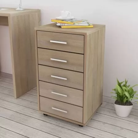  Unitate sertare de birou cu rotile, 5 sertare, stejar