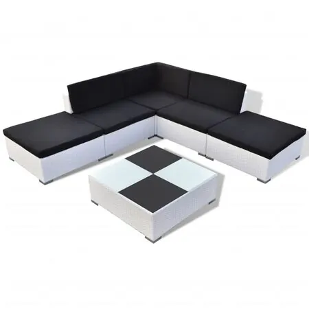  Set mobilier de grădină cu perne, 6 piese, alb, poliratan