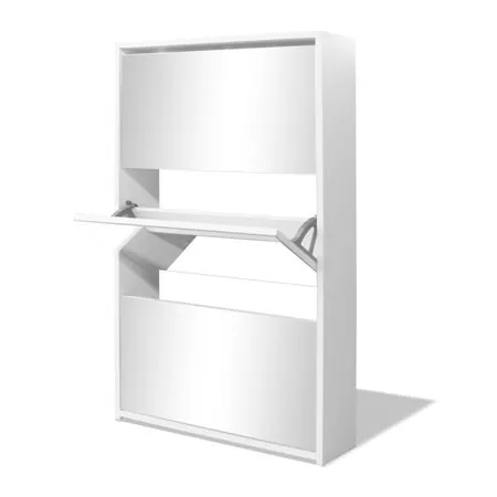  Pantofar cu oglindă și 3 niveluri, alb, 63 x 17 x 102,5 cm